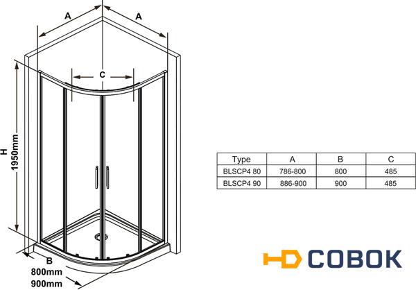 Фото Ravak X3BM70300Z1 Душевой уголок полукруглый Blix Slim BLSCP4-90 в черном профиле, прозрачное стекло