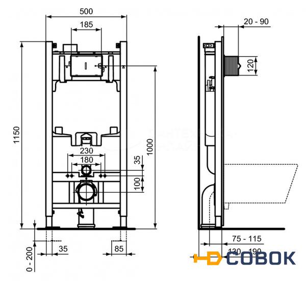 Фото Инсталляция Ideal Standard Prosys 2.0 для подвесного унитаза, кнопка хром, R0464AA