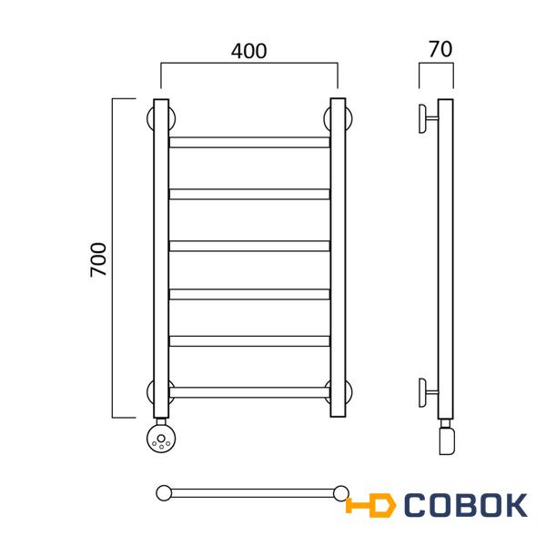 Фото Полотенцесушитель электрический ПРЯМАЯ 70х40 ЛЕВЫЙ Акванерж