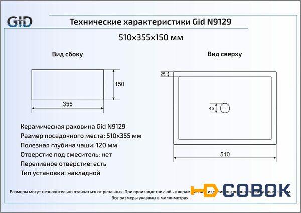 Фото Раковина накладная Gid N9129