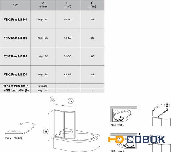 Фото Шторка для ванны Ravak CVSK1 Rosa 140/150 L блестящая+транспарент 7QLM0C00Y1