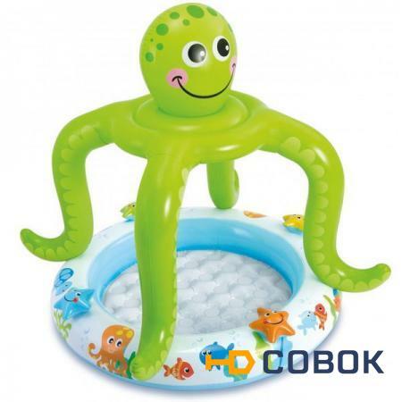 Фото Надувной детский бассейн с надувным полом Intex 57115NP Smiling Octopus Shade Baby Pool 1+