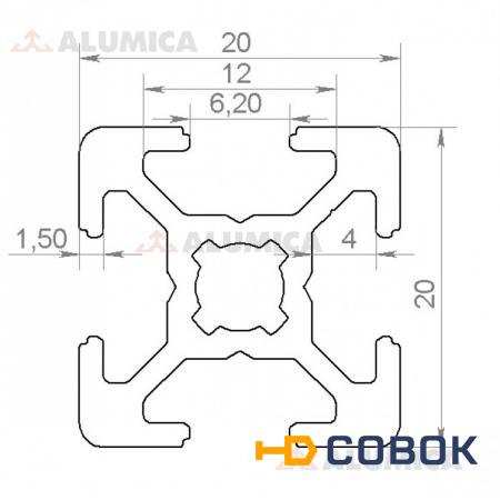 Фото Алюминиевый конструкционный профиль сечением 20x20 без покрытия