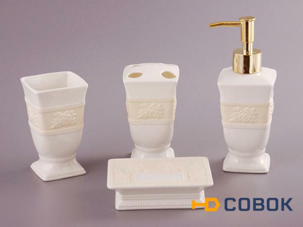 Фото Набор для умывания 4 пр.:дозатор для мыла+стакан+подставка для зубных щеток+мыльница Porcelain Manufacturing (437-009)
