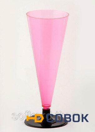 Фото Бокал для шампанского 150 мл розовый кристалл на съемной черной ножке ПС (6 штук / упаковка