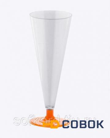 Фото Бокал для шампанского 150 мл прозрачный кристалл на съемной оранжевой ножке ПС (6 штук / упаковка