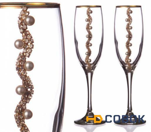 Фото Набор бокалов для шампанского из 2 шт. с золотой каймой 170 мл. (802-510151)