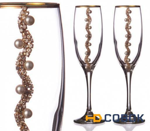 Фото Набор бокалов для шампанского из 2 шт. с золотой каймой 170 мл. (802-510151)