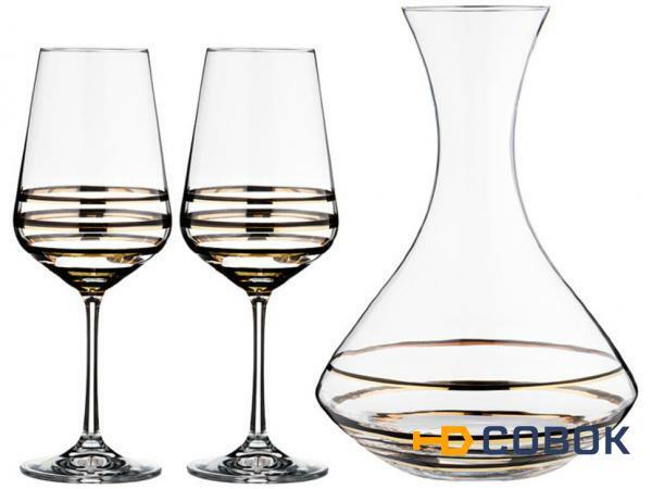 Фото Набор для вина "wellness" (gold & black) графин + 2 бокала 1500/450 мл.высота=24/24 см. Bohemia Crystal (674-567)