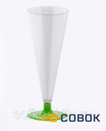 Фото Бокал для шампанского 150 мл прозрачный кристалл на съемной зеленой ножке ПС (6 штук / упаковка