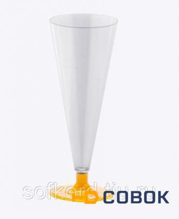 Фото Бокал для шампанского 150 мл прозрачный кристалл на съемной желтой ножке ПС (6 штук / упаковка