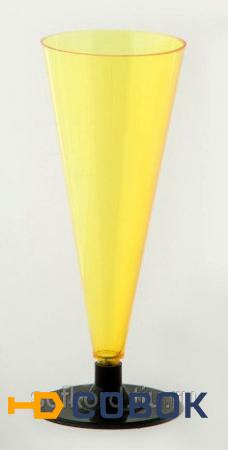 Фото Бокал для шампанского 150 мл желтый кристалл на съемной черной ножке ПС (6 штук / упаковка