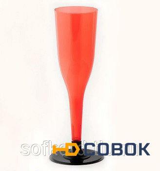 Фото Бокал для шампанского 100 мл "Флюте" красный кристалл со съемной черной ножкой ПС (6 штук / упаковка