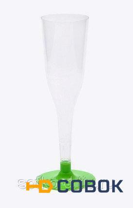Фото Бокал для шампанского 100 мл "Флюте" прозрачный кристалл со съемной зеленой ножкой ПС (6 штук / упаковка