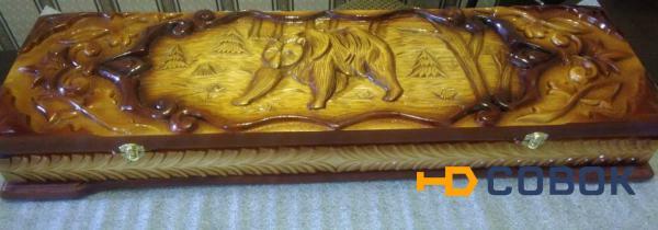 Фото Шампурница "Медведь" (набор шампуров в деревянном резном кейсе)