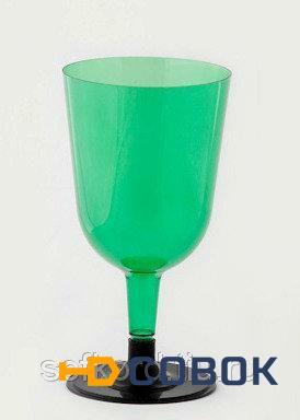 Фото Бокал для вина 200 мл зеленый кристалл на съемной черной ножке ПС (6 штук / упаковка