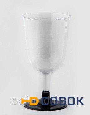 Фото Бокал для вина 200 мл прозрачный кристалл на съемной черной ножке ПС (6 штук / упаковка