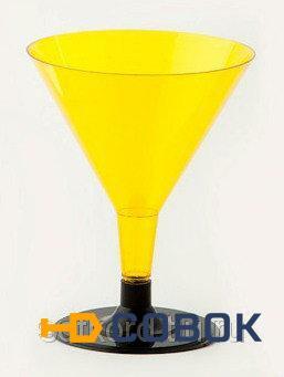 Фото Бокал для мартини 100 мл желтый кристалл на съемной черной ножке ПС (6 штук / упаковка
