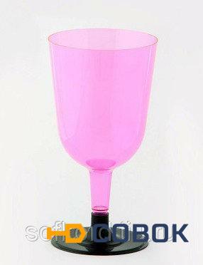 Фото Бокал для вина 200 мл розовый кристалл на съемной черной ножке ПС (6 штук / упаковка