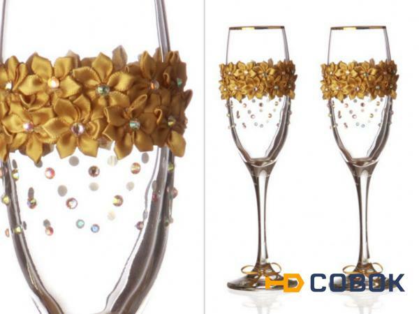 Фото Набор бокалов для шампанского из 2 шт. с золотой каймой 170 мл. (802-510183)
