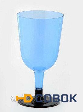 Фото Бокал для вина 200 мл синий кристалл на съемной черной ножке ПС (6 штук / упаковка