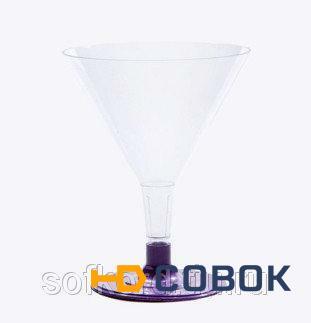 Фото Бокал для мартини 100 мл прозрачный кристалл на съемной фиолетовой ножке ПС (6 штук / упаковка
