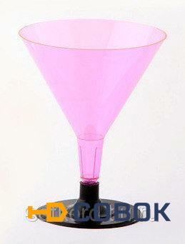 Фото Бокал для мартини 100 мл розовый кристалл на съемной черной ножке ПС (6 штук / упаковка