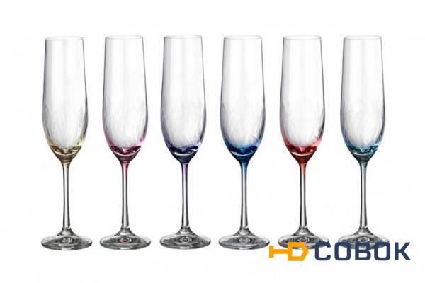 Фото Набор бокалов для шампанского из 6 шт."виола q8417" 190 мл. высота=24 см. Crystalex Cz (674-208)