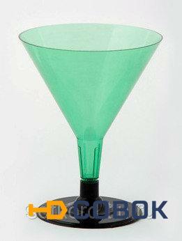 Фото Бокал для мартини 100 мл зеленый кристалл на съемной черной ножке ПС (6 штук / упаковка