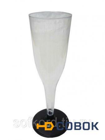 Фото Фужер для шампанского 160 мл прозрачный кристалл со сьемной черной ножкой ПС (6 штук / упаковка