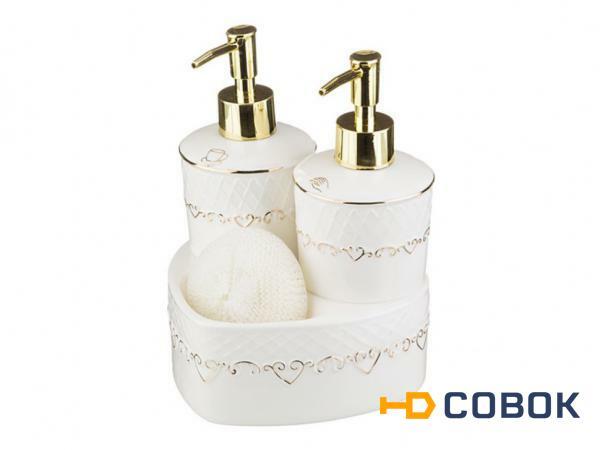 Фото Набор для кухни:дозатор для жидкого мыла+подставка для губки+губка высота=20 см. Porcelain Manufacturing (437-038)