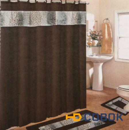 Фото Набор 15 пр для ванной комнаты:коврик 46*75см,коврик 46*46см,штора 180*180 см.и кольца для шторы 12 Gree Textile (817-016)