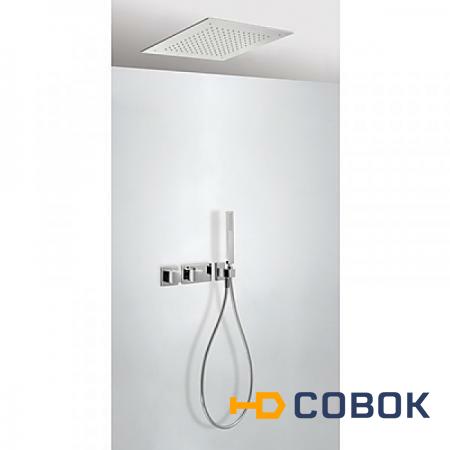 Фото Встраиваемая душевая система с термостатическим смесителем+верхний душ 38x38 см+ ручной душ Tres 20725204 хром