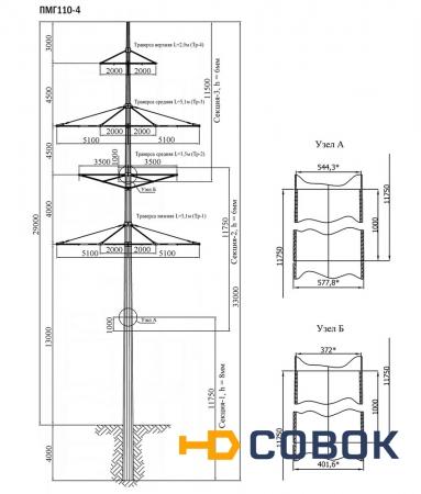 Фото Опора ЛЭП ПМГ110-4 (разработчик ОАО «ПРОМиК»)