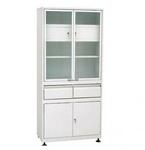 Фото №2 Шкаф 2-ух створчатый стекло/металл ШМС-2-Т-А-Р-2 с трейзером в алюм. раме с рег. опор. с выдв.ящ.(2)