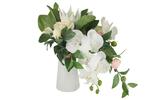 фото Декоративные цветы Букет орхидея белая и гортензии в керамической вазе - DG-B1701 Dream Garden
