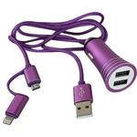 фото AUTOSTANDART Зарядное устройство 12/24 В 2 USB 2.4А 1 м в оплетке + аварийный молоточек фиолетовое Autostandart