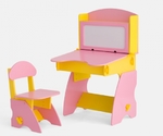 фото Детский столик магнитной доской и стульчик . Розово-желтый