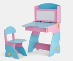фото Детский столик магнитной доской и стульчик . Розово-голубой.