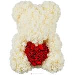 фото Декоративное изделие медвежонок из роз с сердцем 40 см