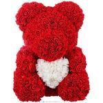 фото Декоративное изделие медвежонок из роз с сердцем 40 см