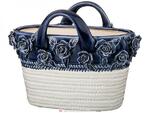 фото Цветочница сумочка с розами цвет:белый с синим 27х15,5х21 см