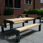 фото Столы уличные садовые со скамейками "Мерано" деревянные