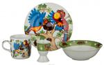 фото Наборы посуды на 1 персону 4пр. попугай :миска,тарелка,кружка 200 мл