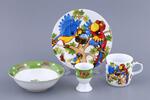 фото Наборы посуды на 1 персону 4пр."попугай":миска,тарелка,кружка 200 мл.,подставка под яйцо Hangzhou Jinding (87-009)