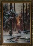 фото Картина Зимний закат в еловом лесу с кристаллами Swarovski (1113)