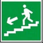 фото Знак безопасности NPU-2424.E14 Напр. к эвакуац. выходу по лестн. вниз (лев.) | код. a11041 | белый Свет
