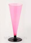 фото Бокал для шампанского 150 мл розовый кристалл на съемной черной ножке ПС (6 штук / упаковка