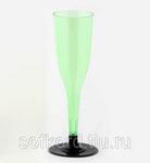 фото Бокал для шампанского 100 мл "Флюте" зеленый кристалл со съемной черной ножкой ПС (6 штук / упаковка