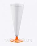 фото Бокал для шампанского 150 мл прозрачный кристалл на съемной оранжевой ножке ПС (6 штук / упаковка